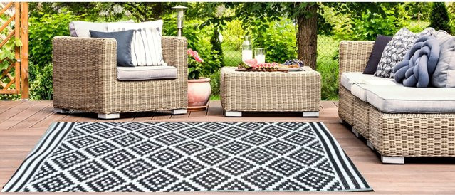 Jet-Line Outdoorteppich Austin Schwarz mit geometrischem Muster aus Polypropylen, Breite: 120 cm, Länge: 180 cm - Bild 3
