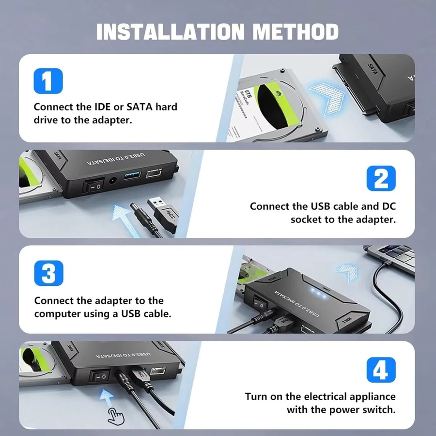 Congdi USB 3.0 SATA-Adapter für 2,5 und 3,5 Zoll SSD und HDD in Schwarz - Bild 5