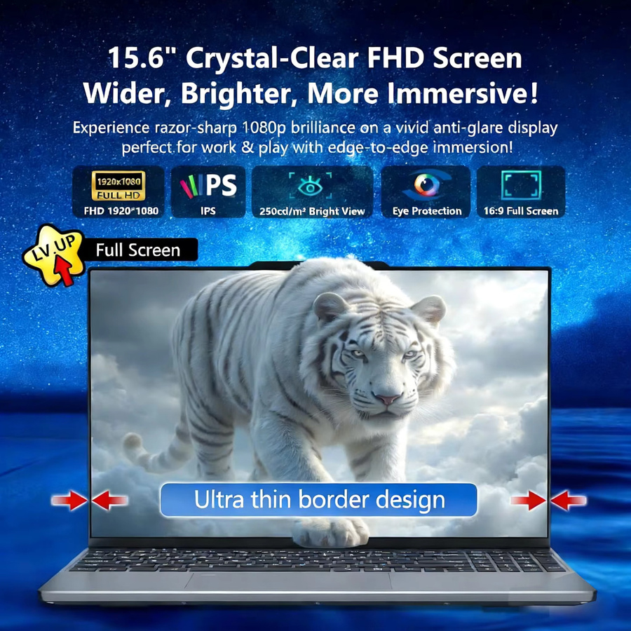 FUCHU Gaming Laptop mit 15,6 Zoll Display, Intel Core i9-9900, 16GB RAM, 1TB SSD, Windows 11 Pro, Silber - Bild 2