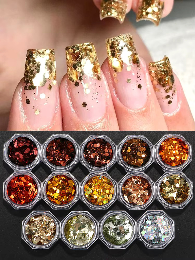 Full Beauty Nail Art Pailletten Glitzer, Gold, 14 Stück - Bild 5