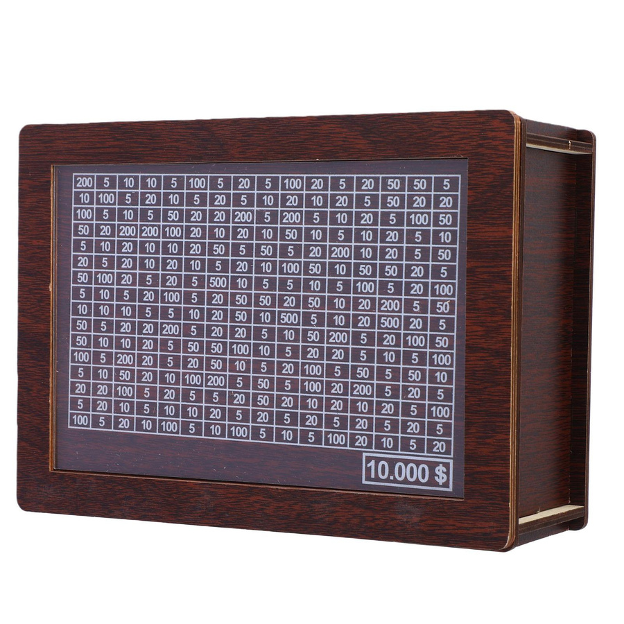 Holz-Spardose 10000 Spar-Herausforderung mit Zielmarkierungen und abwischbarem Stift, Dunkelbraun, B/T/H: 19,5 x 14,5 x 7,6 cm - Bild 2