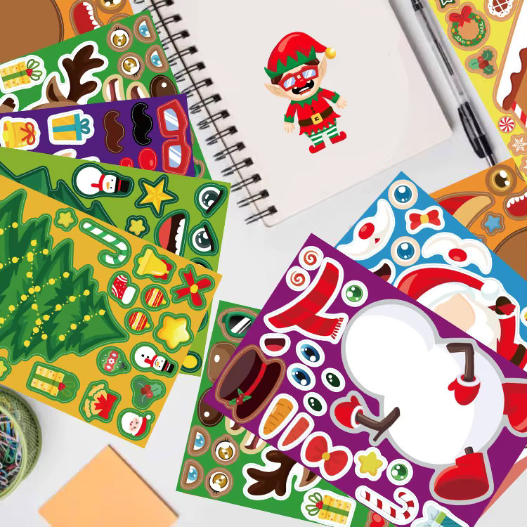 8er Set Weihnachtsmann und Weihnachtsbaum Aufkleber mit Gesichtern in Multicolour für Helm, Fahrrad und Schreibwaren von BulingBulingStickers Shop - Bild 2