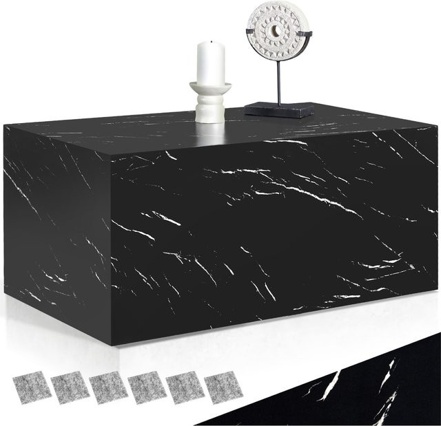 tectake Couchtisch in Marmoroptik Schwarz mit minimalistischem Design und rechteckiger Form - Bild 1