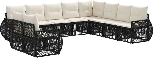 vidaXL Gartensofa-Set 10-teilig in Schwarz und Weiß aus Poly-Rattan mit Polsterung und Kissen in U-Form - Bild 1