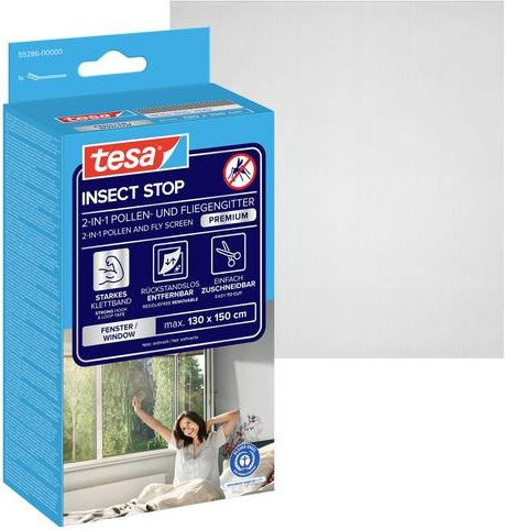 tesa INSECT STOP Premium Klett-Fliegengitter Pollenschutzgitter, anthrazit-transparent, B: 130 cm, H: 150 cm - Bild 1