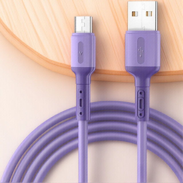 Langlebiges USB-Schnellladekabel aus flüssigem Silikon mit Micro-USB und USB-C Anschlüssen in Lila, 3 A Hochgeschwindigkeits-Datenkabel - Bild 1