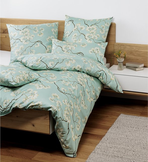 Janine Interlock-Jersey Bettwäsche Carmen S Blau Gestreift mit Deckenbezug und Kissenbezug B/H: 155 x 220 cm und 80 x 80 cm - Bild 2