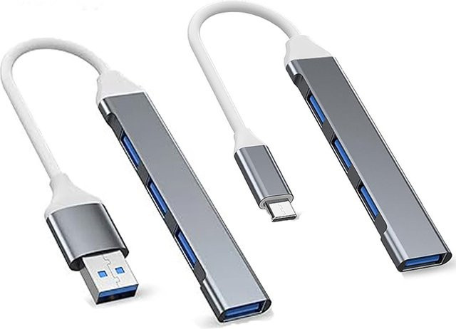 Tellyee USB-C USB 3.0 Multi-Port-Splitter 4-Port USB-Hub in Grau für PC und Laptop - Bild 1