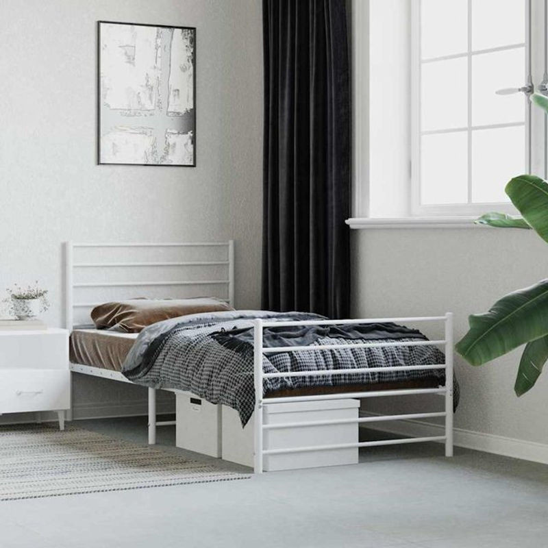 Vidaxl Metall-Bettgestell mit Kopfteil und Fußteil in Weiß, B/L: 90 x 190 cm - Bild 1