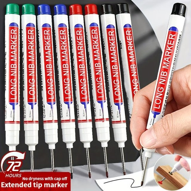 12 Stück robuste Präzisions-Tieflochmarker mit 20 mm verlängerter Spitze, wasserfeste rote Markierungsstifte für die Holzbearbeitung - Bild 1