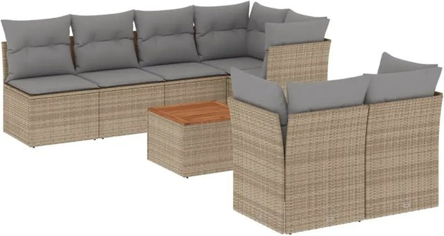 vidaXL 8-teilige Garten-Sofagarnitur aus Poly-Rattan und Akazienholz mit Kissen in Beige-grau - Bild 1