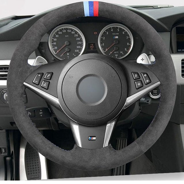 WUNHKF Lenkradabdeckung im Original-Lenkradgeflecht für BMW E60 E63 E64 M6, Farbe: Schwarz - Bild 1