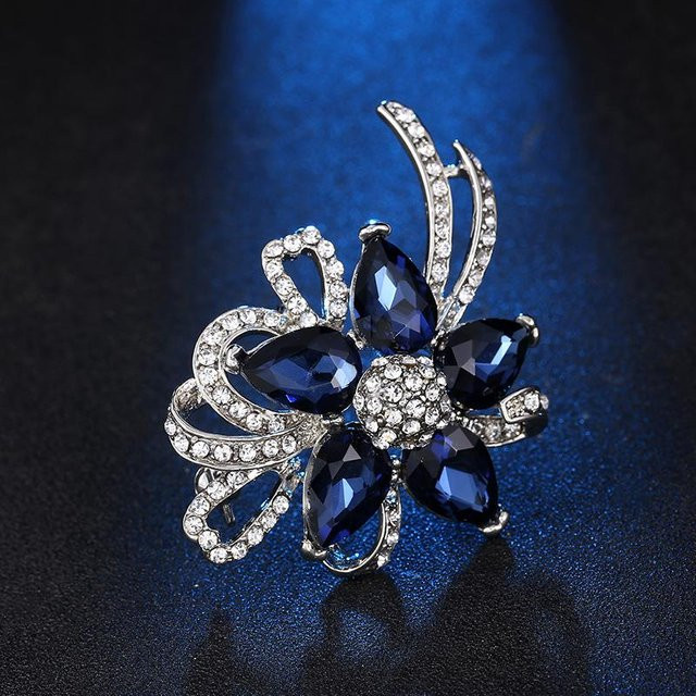 YIRAN Jewelry Blumenbrosche, Kristall-Strass, blau, Damen und Herren - Bild 1