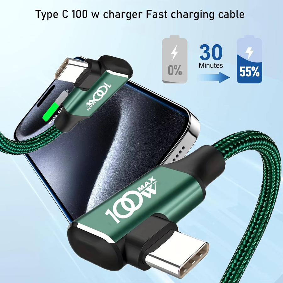 USB-C auf USB-C Schnellladekabel mit 100W in Grün für iPhone 16, 15 Pro Max und Samsung Galaxy S24, S23, S22, S21, S20, S10 - Bild 6