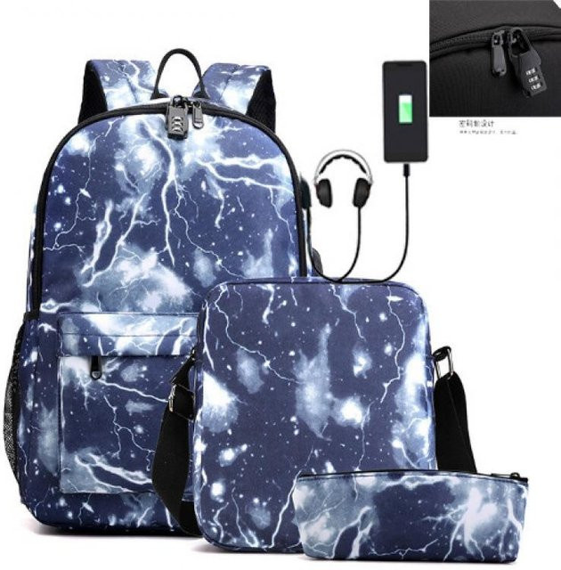 3-teiliges Schulrucksack-Set in Blau aus Oxford-Stoff mit Schultasche, Schultergurt und Federmäppchen - Bild 1
