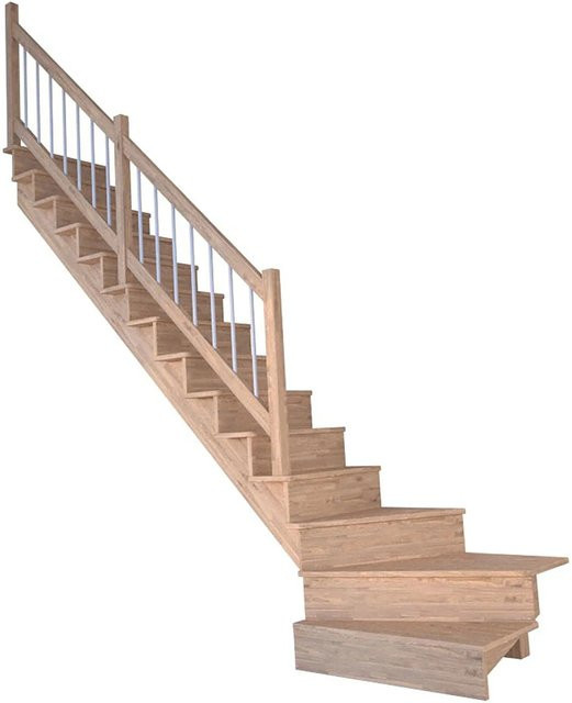 StarWood Treppe Lindos Pro Eiche mit Holz-Edelstahl-Geländer in Weiß, Breite: 80 cm, Höhe: 280 cm - Bild 1