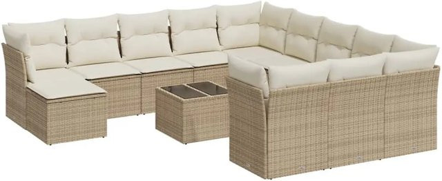 vidaXL 13-tlg. Garten-Sofagarnitur aus Poly-Rattan mit Kissen in Beige-Creme - Bild 1