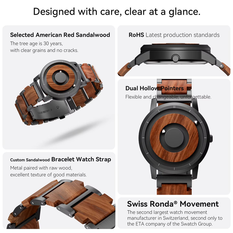EUTOUR Armbanduhr, Quarz, Holz, Edelstahl, Schwarz, Herren - Bild 3