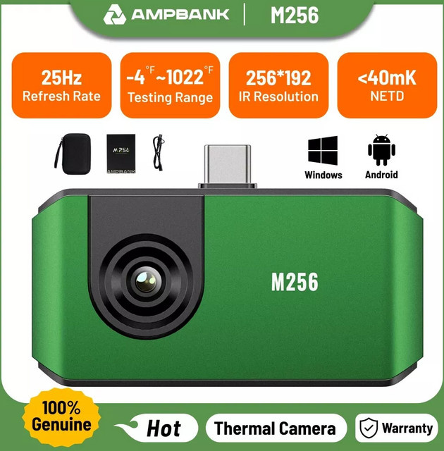 AMPBANK M256 Infrarot-Wärmebildkamera mit 256 x 192 Auflösung und 3D-Analyse via USB-TypC für Android in Grün - Bild 1