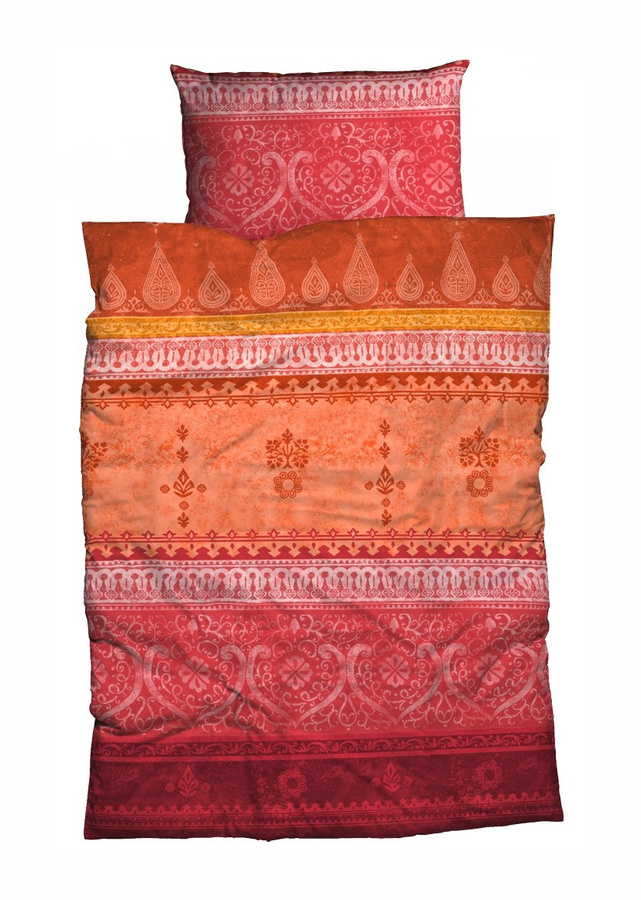 Prinz Indi Bettwäsche Set mit Kissenbezug aus Mako-Satin, Orientalisches Floral Design, Reversibel, Mehrfarbig (Orange, Rot, Nature), B/H: 135 x 200 cm und 80 x 80 cm - Bild 1