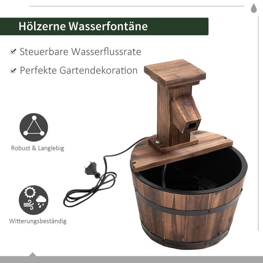 Outsunny Gartenbrunnen Tischbrunnen in Braun aus Holz und Metall im Landhausstil - Bild 2