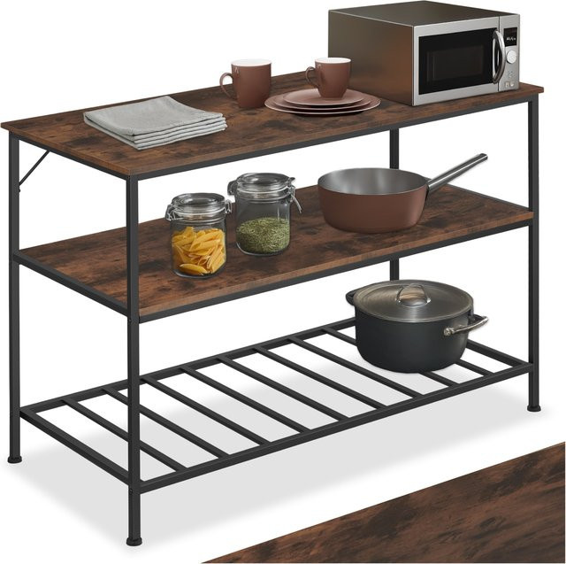 tectake Küchenregal Akeley Industrial Style in Braun mit 3 Ablagen aus Holz und Stahl, B/T/H: 120 x 60 x 90,5 cm - Bild 1