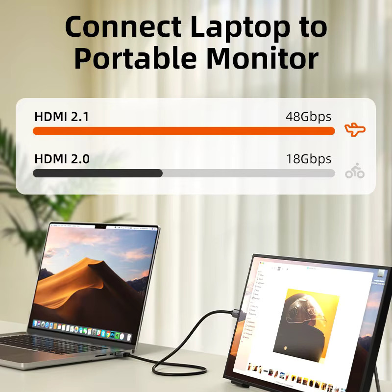 CABLETIME Mini HDMI auf HDMI Kabel in Schwarz, High-Speed HDMI 2.1 mit 8K 60Hz und 48Gbps für HDTV, Tablet und Kamera - Bild 3