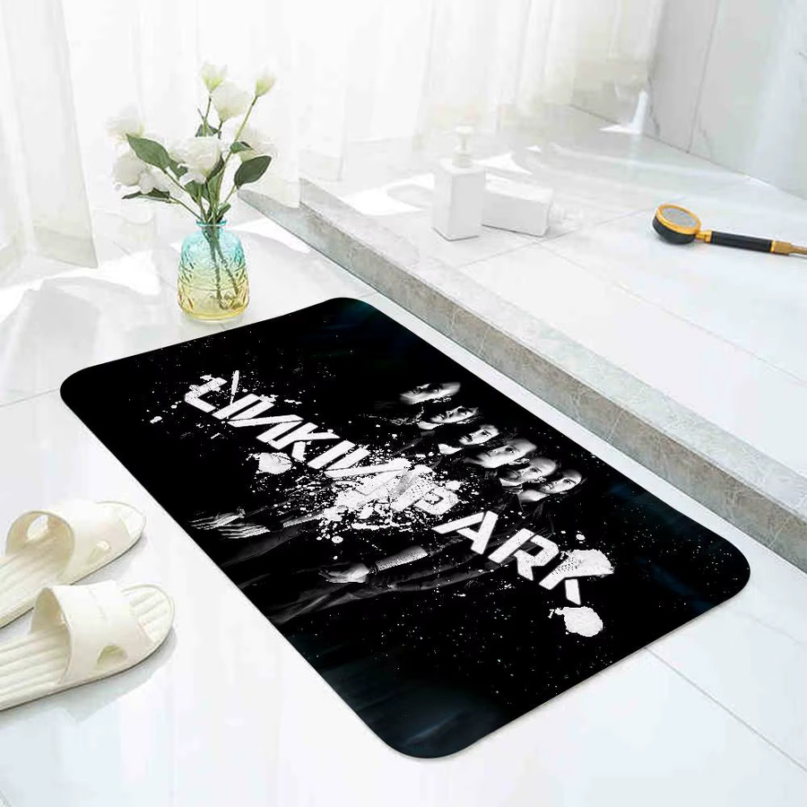 L-Linkin Anti-Rutsch Fußmatte aus Polyester in Schwarz mit modernem Grafikdesign, B/T: 60 x 40 cm - Bild 3