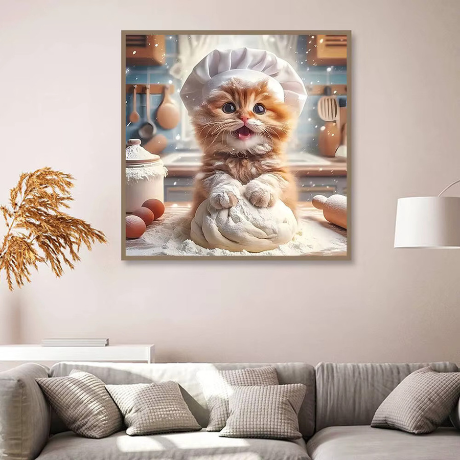 Huacan Diamantmalerei Katze als quadratisches Mosaik Wanddekor B/H: 30 x 30 cm - Bild 3
