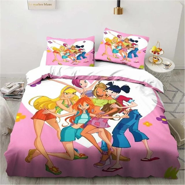 Winx Anime Kawaii Bettwäsche Set aus Mikrofaser, 3-teilig, Mehrfarbig, B x H: 228 x 228 cm - Bild 1