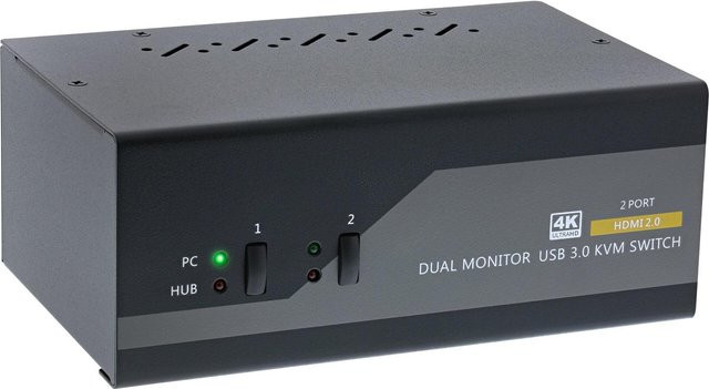 InLine KVM Desktop Switch 2-fach mit Dual Monitor, HDMI 4K UHD, USB 3.0 und Audio in Schwarz (62652I) - Bild 1
