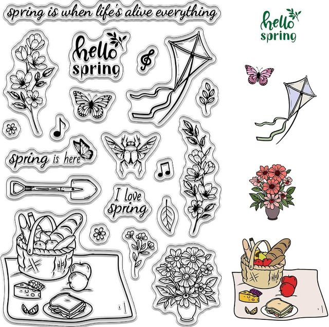 Kite Transparent Silikon Stempel mit Schmetterling und Blumen für DIY Projekte - Bild 1