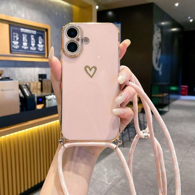 Stoßfeste Crossbody Lanyard Hülle für Samsung Galaxy A17 A16 A56 A36 A26 A06 A07 A55 S25 FE mit Kameraschutz und Trageriemen in Transparent und Pink - Bild 1