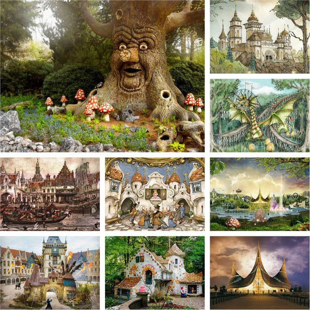 YUTTEE 5D Diamantmalerei Efteling Park Motiv Kinder Paradies Landschaft Kreuzstich Mosaik Bild in Mehrfarbig mit runden Steinen - Bild 1