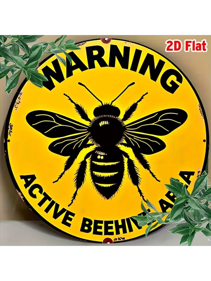 Potdemiel Aluminium Warnschild Bienenstock-Bereich Rund in Gelb und Schwarz mit Rustikalem Design, Durchmesser: 20 cm - Bild 6