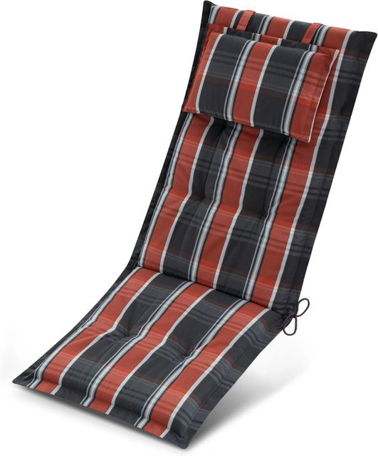 Beautissu Premium Hochlehnerauflage aus Polyester, Grau-Orange-Weiß-Kariert, B: 120 cm, T: 50 cm, H: 7 cm - Bild 1