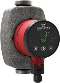 Grundfos Hocheffizienz Umwälzpumpe Alpha2 25-80N mit Isolierung, Farbe: Rot, Anschluss: G 1 1/2, Länge: 180 mm, PN 10, 230 V - Bild 1