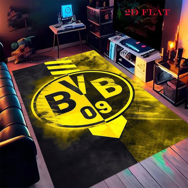 Borussia Dortmund Logo Teppich in Gelb und Schwarz, rutschfeste Bodenmatte aus Polyester für Wohnzimmer und Kinderzimmer, B/T: 120 x 160 cm - Bild 1