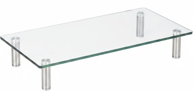 Relaxdays Bildschirmständer aus Glas und Aluminium in Transparent und Silber, höhenverstellbar, Breite: 56 cm, Tiefe: 24 cm - Bild 1