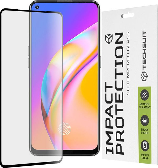 Techsuit Displayschutzfolie aus gehärtetem Glas für Realme 9, Realme 9 Pro+, Oppo Find X5 Lite, Reno7 5G und A94 in Schwarz - Bild 1