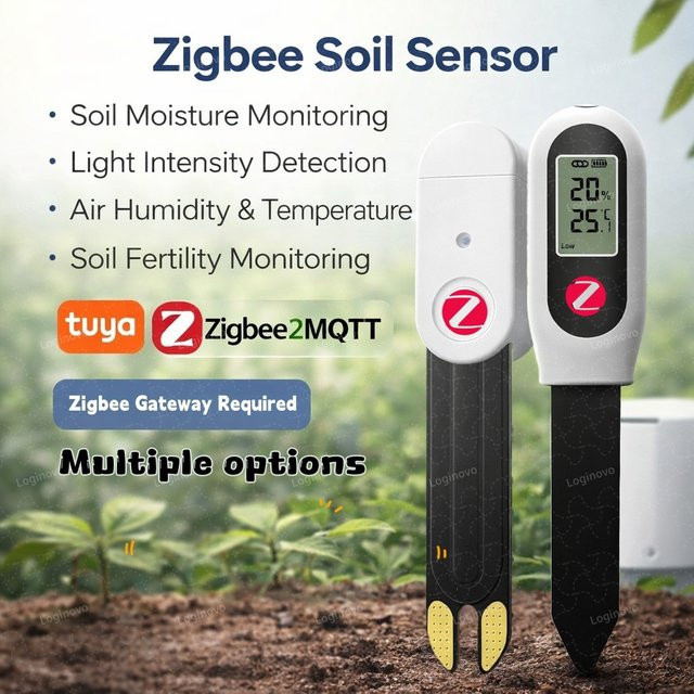Loginovo Zigbee Bodenfeuchtesensor für Tuya Smart Life zur Messung von Licht, Temperatur und Feuchtigkeit als Pflanzenmonitor in Weiß - Bild 1