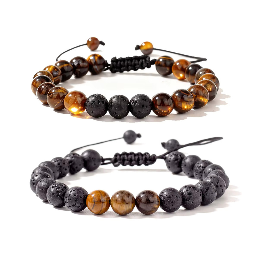 DAIPAN Armband, Schwarz, Lava Perlen, Tigerauge Stein, Unisex - Bild 5