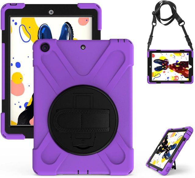 Robuste und stoßfeste iPad Hülle mit Ständer, Griff und Schultergurt für iPad 2 3 4, iPad Pro, iPad mini 1 2 3 sowie iPad 5 6 7 10.2 in Violett - Bild 1