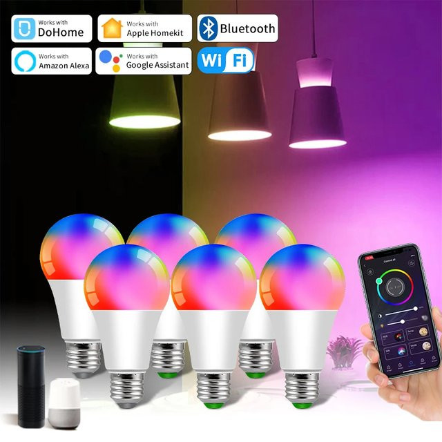 Dohome Smart LED Glühbirne E27 RGB mit WLAN und Bluetooth, kompatibel mit Alexa, Google Assistant und Homekit, Multicolour - Bild 1