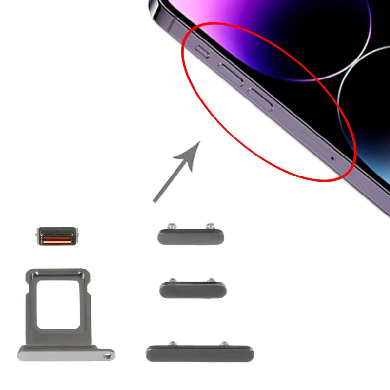 Ersatzset für iPhone 14 Pro Max mit SIM-Kartenfach, Lautstärkeregler, Netzschalter, Stummschalter und Vibrationsschalter in Lila - Bild 3