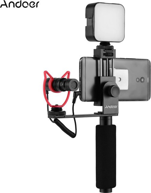 Andoer Smartphone-Vlogging-Handgriff und Handy-Videoaufzeichnungshalter in Schwarz - Bild 1