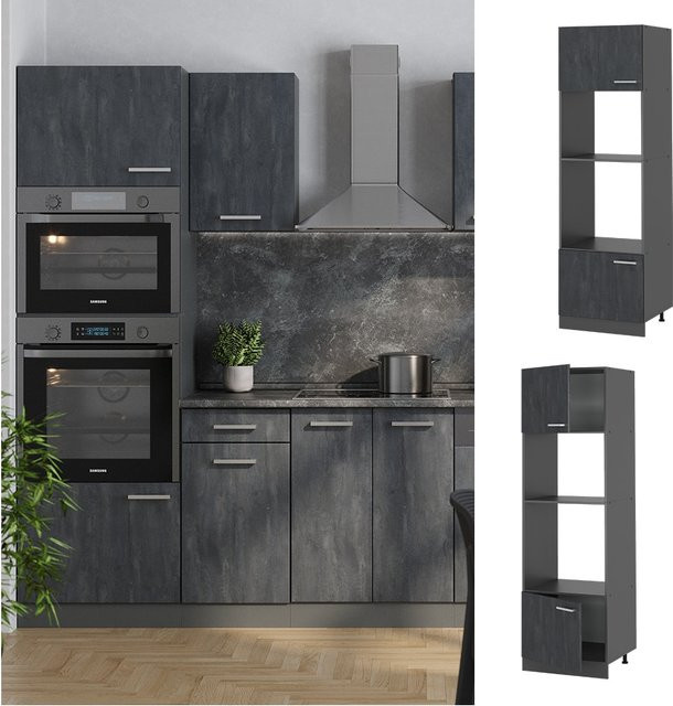 Vicco Mikrowellenschrank R-Line Küchenregal Schwarz Beton Anthrazit B/T/H: 60 x 45,73 x 207 cm - Bild 3