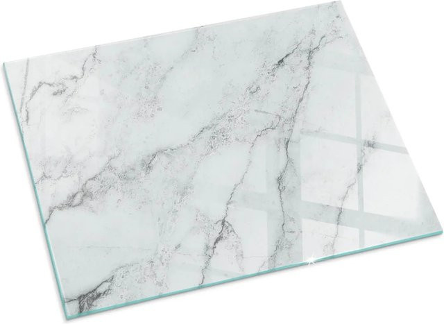 Tulup Glasbodenplatte für Kaminofen in Weiß mit geädertem Marmormuster, B/T: 80 x 60 cm - Bild 1