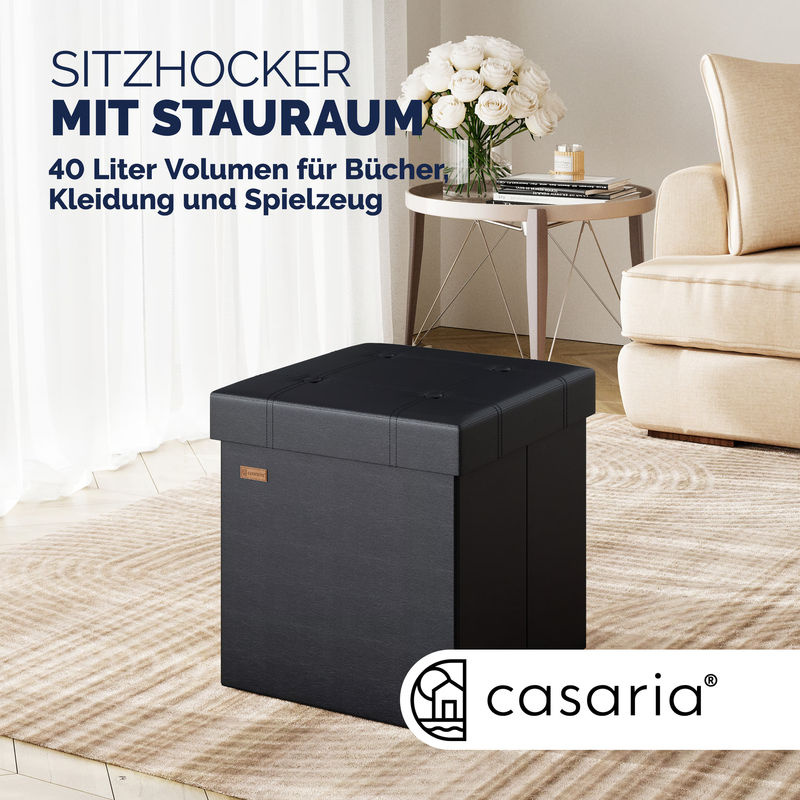 Casaria Sitzhocker 2er-Set in Schwarz aus Kunstleder, faltbar, B/T/H: 38 x 38 x 38 cm - Bild 2