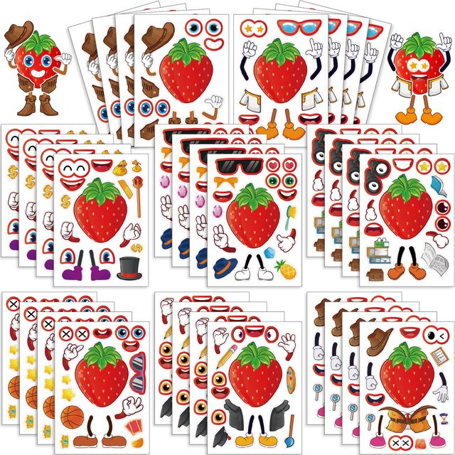 GOGOTU Erdbeer-Frucht-Gesichter Puzzle-Aufkleber, 16 Blatt - Bild 1